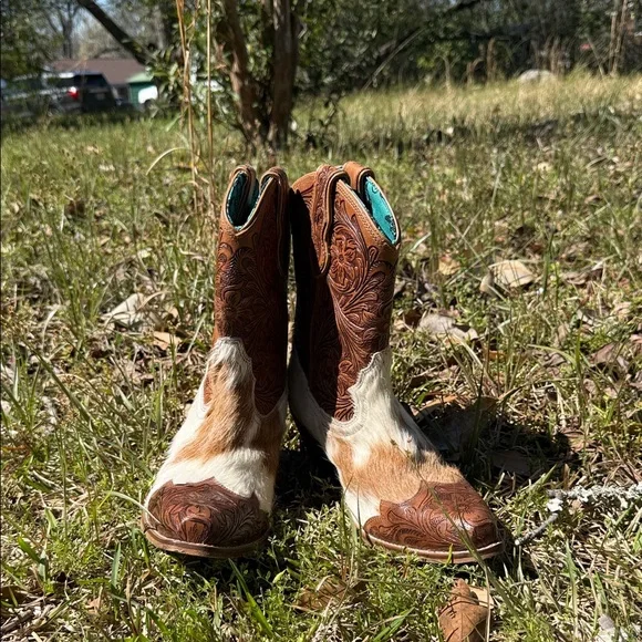 Myra Bag Brown Hair-On Leather Western Ankle Boots - Picture 2 of 4